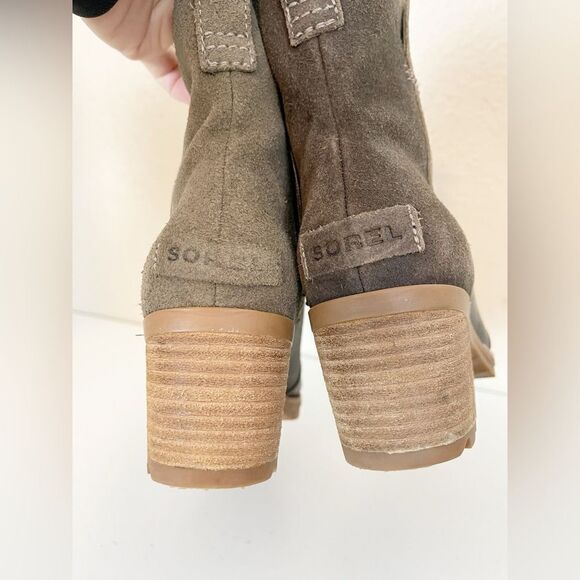 Sorel Cate Bootie Ankle Boot Leather Block Heel Major Brown. 7 - Picture 8 of 13